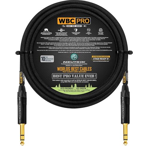 وحدتان - 6 أقدام - كابل WBC-PRO-Quad فائق الصمت، فائق المرونة، متوازن رباعي النجوم مع Neutrik NP3X-B ¼ بوصة (6.35 مم) مقابس هاتف ستيريو TRS ذهبية مستقيمة وسترة تويد سوداء in Kuwait