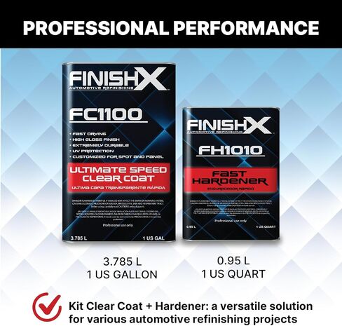 FinishX Automotive Refinishing Ultimate Speed Clear Coat (FC1100-1 Gallon) 4:1 Kit with Medium Activator/Hardener (FH1020-1 quart), High-Gloss Finish, Super Fast Drying, Customized for Spot and Panel in Saudi Arabia