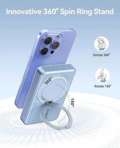 ORICO Kada Magsafe Portable Charger 10000mAh, Wireless Power Bank with 360° Rotatable Stand USB A and Typle-C in & Out Magnetic Battery Pack, 22.5W PD Fast Charging for iPhone 17/16/15 Series - KD10S in Saudi Arabia