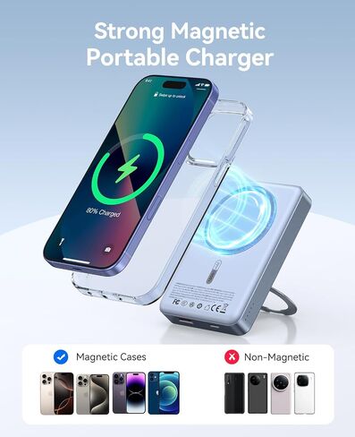 ORICO Kada Magsafe Portable Charger 10000mAh, Wireless Power Bank with 360° Rotatable Stand USB A and Typle-C in & Out Magnetic Battery Pack, 22.5W PD Fast Charging for iPhone 17/16/15 Series - KD10S in Saudi Arabia