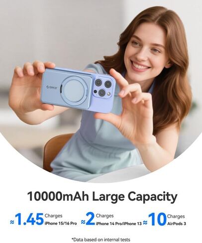 ORICO Kada Magsafe Portable Charger 10000mAh, Wireless Power Bank with 360° Rotatable Stand USB A and Typle-C in & Out Magnetic Battery Pack, 22.5W PD Fast Charging for iPhone 17/16/15 Series - KD10S in Saudi Arabia