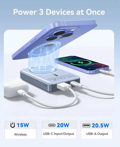 ORICO Kada Magsafe Portable Charger 10000mAh, Wireless Power Bank with 360° Rotatable Stand USB A and Typle-C in & Out Magnetic Battery Pack, 22.5W PD Fast Charging for iPhone 17/16/15 Series - KD10S in Saudi Arabia