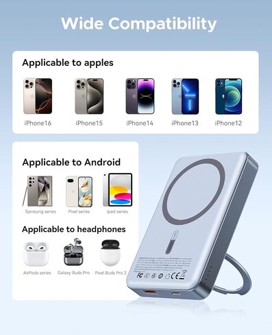 ORICO Kada Magsafe Portable Charger 10000mAh, Wireless Power Bank with 360° Rotatable Stand USB A and Typle-C in & Out Magnetic Battery Pack, 22.5W PD Fast Charging for iPhone 17/16/15 Series - KD10S in Saudi Arabia