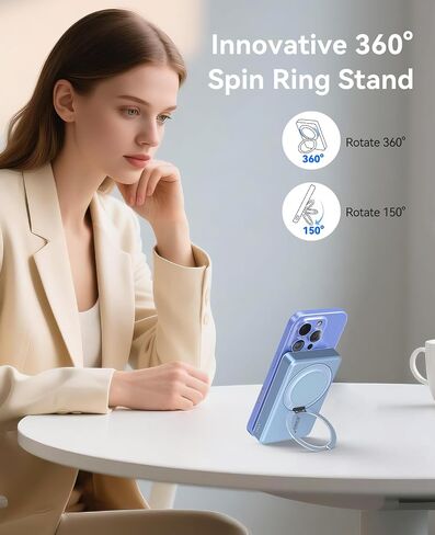ORICO Kada Magsafe Portable Charger 10000mAh, Wireless Power Bank with 360° Rotatable Stand USB A and Typle-C in & Out Magnetic Battery Pack, 22.5W PD Fast Charging for iPhone 17/16/15 Series - KD10S in Saudi Arabia