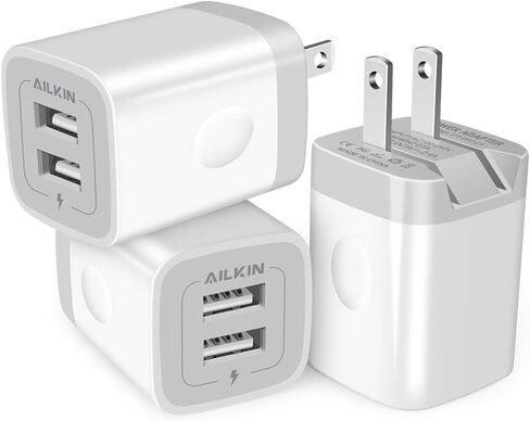 3 عبوات مكعبات شحن سريعة، كتلة شاحن بمنفذ مزدوج قابلة للطي، محول طاقة قابس USB سريع من AILKIN، قاعدة صندوق قابلة للطي لهاتف iPhone 17 Air/16 Pro/16 Plus/16 Pro Max/15/XR/XS Max Samsung Galaxy LG Pixel in Kuwait