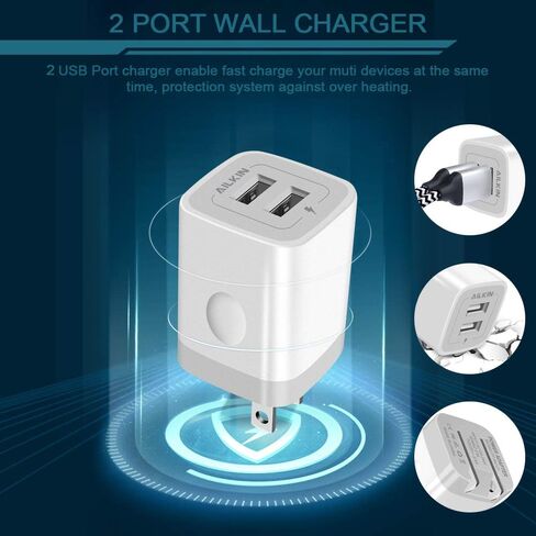 3 عبوات مكعبات شحن سريعة، كتلة شاحن بمنفذ مزدوج قابلة للطي، محول طاقة قابس USB سريع من AILKIN، قاعدة صندوق قابلة للطي لهاتف iPhone 17 Air/16 Pro/16 Plus/16 Pro Max/15/XR/XS Max Samsung Galaxy LG Pixel in Kuwait