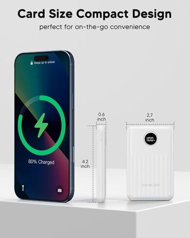 Portable Charger,Ultra Slim 10000mAh 22.5W Power Bank,USB C in/Output Fast Charging Mini Battery Pack Compatible with iPhone 16 15 14 Samsung S23 S22 S21 Google iPad etc (White) in Saudi Arabia