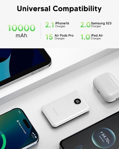 Portable Charger,Ultra Slim 10000mAh 22.5W Power Bank,USB C in/Output Fast Charging Mini Battery Pack Compatible with iPhone 16 15 14 Samsung S23 S22 S21 Google iPad etc (White) in Saudi Arabia