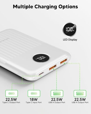 Portable Charger,Ultra Slim 10000mAh 22.5W Power Bank,USB C in/Output Fast Charging Mini Battery Pack Compatible with iPhone 16 15 14 Samsung S23 S22 S21 Google iPad etc (White) in Saudi Arabia