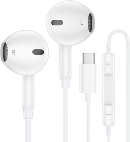 سماعات أذن سلكية USB-C مع ميكروفون وتحكم في مستوى الصوت، ستيريو هاي فاي، عازلة للضوضاء، متوافقة مع هواتف iPhone 15 16 Plus/Pro Max، وسامسونج وجميع الأجهزة من النوع C in Kuwait