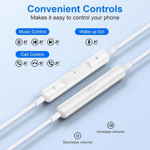 سماعات أذن سلكية USB-C مع ميكروفون وتحكم في مستوى الصوت، ستيريو هاي فاي، عازلة للضوضاء، متوافقة مع هواتف iPhone 15 16 Plus/Pro Max، وسامسونج وجميع الأجهزة من النوع C in Kuwait