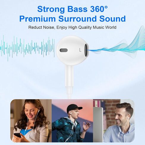 سماعات أذن سلكية USB-C مع ميكروفون وتحكم في مستوى الصوت، ستيريو هاي فاي، عازلة للضوضاء، متوافقة مع هواتف iPhone 15 16 Plus/Pro Max، وسامسونج وجميع الأجهزة من النوع C in Kuwait