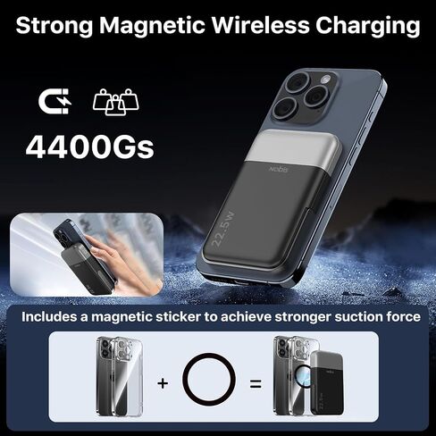 NOBIS for Magsafe Battery Pack 10000mAh, Dual-Foldable Wireless Magnetic Power Bank with LED Display Magnetic Portable Charger 22.5W PD Fast Charging Type C in&Out for Phone 16 S25 in Kuwait