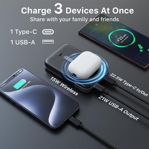 NOBIS for Magsafe Battery Pack 10000mAh, Dual-Foldable Wireless Magnetic Power Bank with LED Display Magnetic Portable Charger 22.5W PD Fast Charging Type C in&Out for Phone 16 S25 in Kuwait