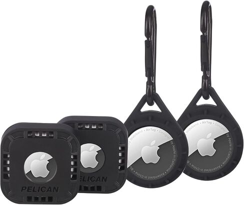 بيليكان - واقي - حلقة مشبك وحامل ملصق لعلامات Apple AirTags، يتضمن حلقتين مشبكتين مع حلقة تسلق و2 حامل ملصقات - أسود in Saudi Arabia