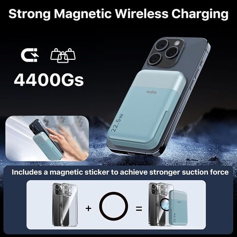 NOBIS for Magsafe Battery Pack 10000mAh, Dual-Foldable Wireless Magnetic Power Bank with LED Display Magnetic Portable Charger 22.5W PD Fast Charging Type C in&Out for Phone 16 S25 in Kuwait