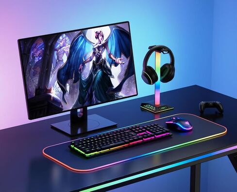 RGB Gaming Headset Stand, LED Headset Holder with 3 Charging Ports (2 USB & 1 Type-C) & 10 Lighting Modes, Headphone Stand Cool Stuff for Boys, Desk PC Gaming Accessories Gifts for Gamers Men Adult in Saudi Arabia