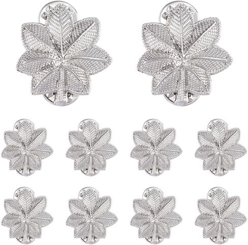 SUPERFINDINGS 10Pcs Major Oak Leaf Lapel Pins Silver/Golden Army Officer Insignia of Rank Lapel Pins 27mm Alloy Rank Insignia Miniature Leaf Brooches in Saudi Arabia