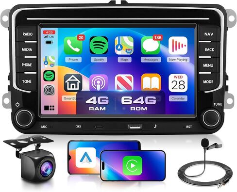 4G+64G Car Radio Stereo for VW Jetta Tiguan Golf Passat MK5 MK6 Seat, 7inch IPS Touch Screen/USB Type-C/Android 15/Wireless CarPlay/Android Auto/DSP/GPS/WiFi/5.0Bluetooth/FM/SWC/AHD Backup Camera in Saudi Arabia