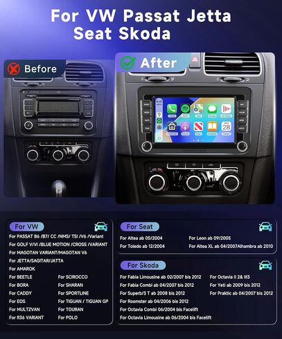 4G+64G Car Radio Stereo for VW Jetta Tiguan Golf Passat MK5 MK6 Seat, 7inch IPS Touch Screen/USB Type-C/Android 15/Wireless CarPlay/Android Auto/DSP/GPS/WiFi/5.0Bluetooth/FM/SWC/AHD Backup Camera in Saudi Arabia