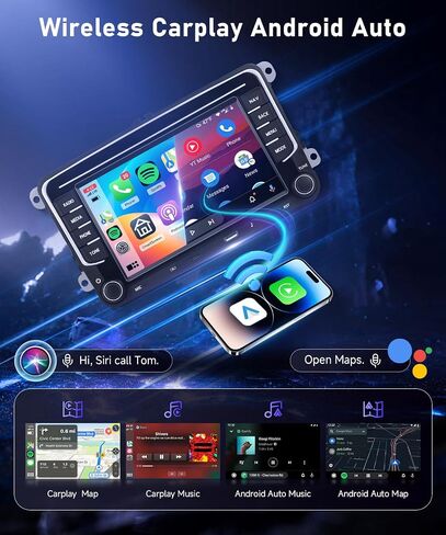 4G+64G Car Radio Stereo for VW Jetta Tiguan Golf Passat MK5 MK6 Seat, 7inch IPS Touch Screen/USB Type-C/Android 15/Wireless CarPlay/Android Auto/DSP/GPS/WiFi/5.0Bluetooth/FM/SWC/AHD Backup Camera in Saudi Arabia