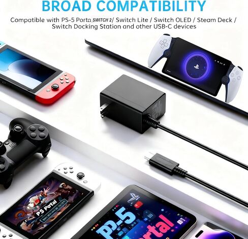 شاحن لجهاز PS Portal Remote Player، شاحن الطاقة، محول تيار متردد، شحن سريع للسفر، متوافق مع PS-5، Xbox Series X، وحدة تحكم Switch Pro، محول شاحن حائط محمول وسريع الشحن in Saudi Arabia