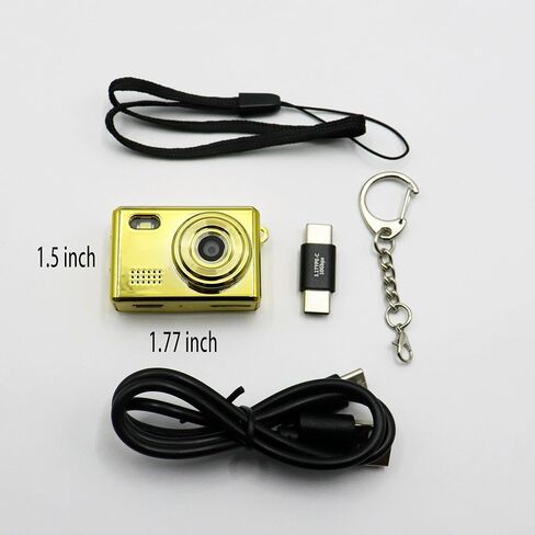 Mini Thumb Digital Camera Toy - 1.77×1.5in 16GB, Photo/Video/Flash, Type-C Charge & PC/Mobile Data Transfer Gift Packaging (Gold) in Saudi Arabia