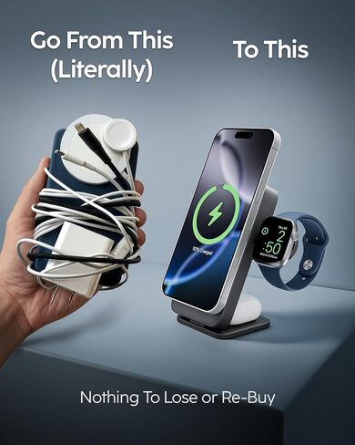 شاحن لاسلكي مغناطيسي myCharge EcoHub 3 في 1 وحزمة بطارية لأجهزة iPhone وiWatch وAirPods | بطارية 6,000 مللي أمبير | قابس حائط مدمج | مخرج لاسلكي ماجسيف بقدرة 15 وات | قابلة للطي | أسود in Kuwait