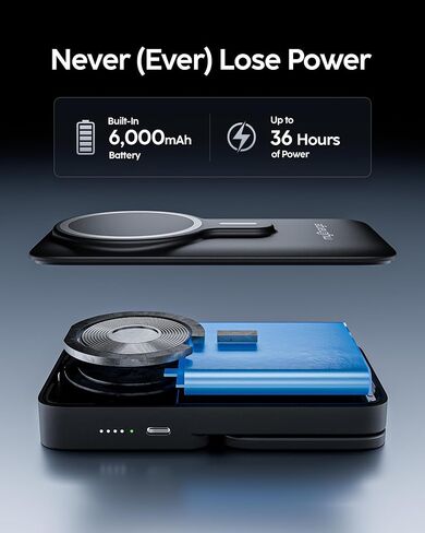 شاحن لاسلكي مغناطيسي myCharge EcoHub 3 في 1 وحزمة بطارية لأجهزة iPhone وiWatch وAirPods | بطارية 6,000 مللي أمبير | قابس حائط مدمج | مخرج لاسلكي ماجسيف بقدرة 15 وات | قابلة للطي | أسود in Kuwait