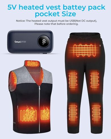 5V/3A Heated Vest Battery Pack with Built in Cables 10000mAh Portable Charger Power Bank Travel Essentials USB C in&Out High-Speed Charging Battery Charger for iPhone16/15/14, Sunsang,Android,etc in Saudi Arabia