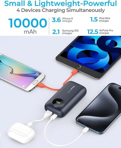 5V/3A Heated Vest Battery Pack with Built in Cables 10000mAh Portable Charger Power Bank Travel Essentials USB C in&Out High-Speed Charging Battery Charger for iPhone16/15/14, Sunsang,Android,etc in Saudi Arabia