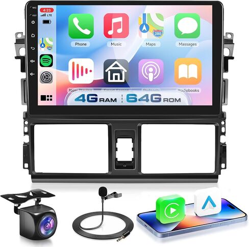 4G+64G Android 15 Car Stereo for Toyota Yaris Vios 2013-2016 with Wireless Carplay Android Auto, 10.1 Inch 1280 * 720 Touch Screen GPS/WiFi/Bluetooth 5.0/ FM/32EQ/ SWC/Backup Camera in Saudi Arabia