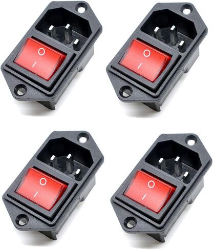 Oiyagai 4pcs IEC320 C14 مدخل مقبس الطاقة مع مفتاح الروك، AC 250V 10A ذكر موصل لوحة جبل لمكبر الصوت، وإمدادات الطاقة، والإلكترونيات DIY (الأحمر) in Saudi Arabia