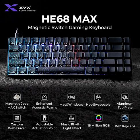 x XVX HE68 Pro Rapid Trigger Keyboard 60% Percent,Hall Effect Keyboard with Gateron Magnetic Jade Pro Switch,CNC Aluminum Frame Topographic Custom Mechanical Key Board for PC/Laptop/Xbox/PS4/PS5 in Saudi Arabia