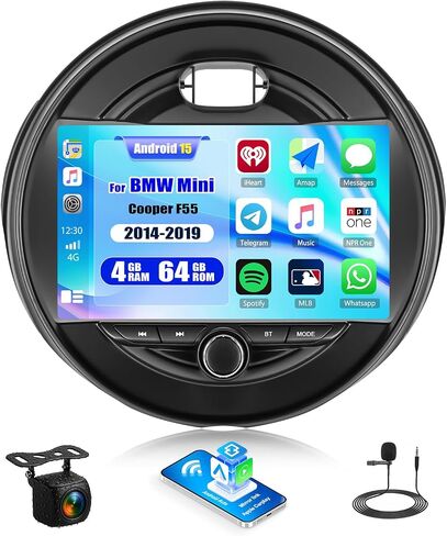 [4G+64G] Android 15 Car Radio for BMW Mini Cooper F55 2014-2019 with Carplay Android Auto 9 Inch Touch Screen Bluetooth FM RDS 32EQ/WiFi/GPS Navigation/AI DSP/SWC+AHD Backup Camera in Saudi Arabia