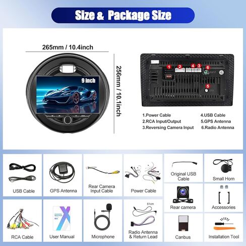 [4G+64G] Android 15 Car Radio for BMW Mini Cooper F55 2014-2019 with Carplay Android Auto 9 Inch Touch Screen Bluetooth FM RDS 32EQ/WiFi/GPS Navigation/AI DSP/SWC+AHD Backup Camera in Saudi Arabia