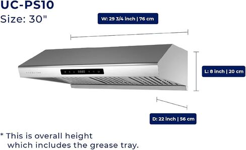 Hauslane | Chef Series 30" PS10 Under Cabinet Range Hood | PRO PERFORMANCE | Stainless Steel Electric Stove Ventilator | 3 Speed Exhaust Fan, Bright LED Lights & Delay Auto Shut-Off in Saudi Arabia