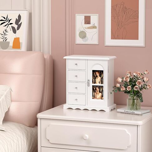 Bonnlo المجوهرات الحديثة على شكل الماس Armoire ، منظم خزانة مجوهرات قابلة للقفل مع المرآة ، مثبتة على الحائط لإنقاذ الفضاء in Saudi Arabia
