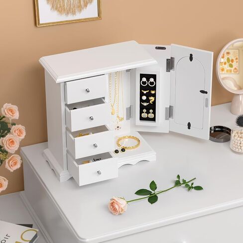 Bonnlo المجوهرات الحديثة على شكل الماس Armoire ، منظم خزانة مجوهرات قابلة للقفل مع المرآة ، مثبتة على الحائط لإنقاذ الفضاء in Saudi Arabia