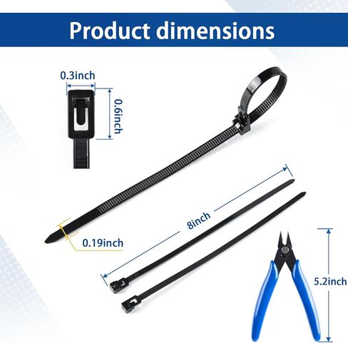 ربطات عنق بسحاب قابلة لإعادة الاستخدام مقاس 8 بوصات 100 حزمة، أربطة كابل قابلة للتحرير وقابلة للتعديل بقوة شد 50 رطل، أربطة نايلون ذاتية القفل للمنزل والمكتب والحديقة وورش العمل والاستخدام الصناعي in Kuwait