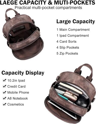 FADEON Small Backpack Purse for Women Designer PU Leather Roomly Mini Backpacks Multi Pocket Fashion Shoulder Backpack in Saudi Arabia
