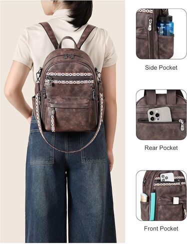 FADEON Small Backpack Purse for Women Designer PU Leather Roomly Mini Backpacks Multi Pocket Fashion Shoulder Backpack in Saudi Arabia