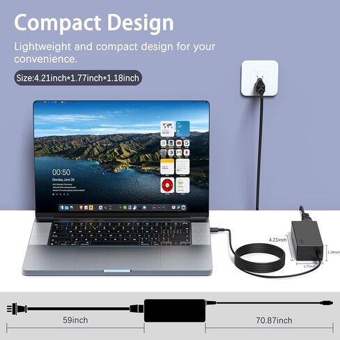 استبدال شاحن الكمبيوتر المحمول 65 وات لجهاز Microsoft Surface Pro 3 4 5 6 7 8 X، محول الطاقة للكمبيوتر المحمول Surface 1 2 3، متوافق مع كل من الكمبيوتر المحمول/الكمبيوتر اللوحي Microsoft Surface Book، يعمل مع 65 وات و44 وات و36 وات و24 وات in Kuwait