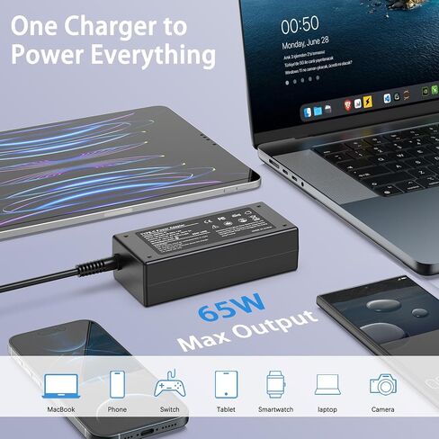 استبدال شاحن الكمبيوتر المحمول 65 وات لجهاز Microsoft Surface Pro 3 4 5 6 7 8 X، محول الطاقة للكمبيوتر المحمول Surface 1 2 3، متوافق مع كل من الكمبيوتر المحمول/الكمبيوتر اللوحي Microsoft Surface Book، يعمل مع 65 وات و44 وات و36 وات و24 وات in Kuwait
