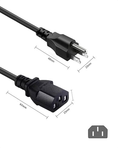 QDD 5 أقدام شاشة كمبيوتر بديلة للتلفزيون سلك طاقة تيار متردد 3 شقوق، 18 AWG، 10 أمبير 125 فولت، أسود in Kuwait