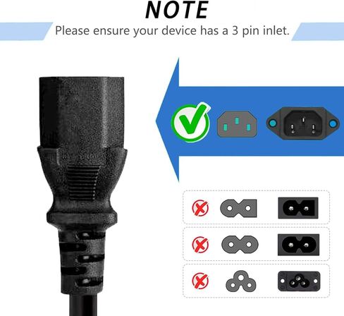 QDD 5 أقدام شاشة كمبيوتر بديلة للتلفزيون سلك طاقة تيار متردد 3 شقوق، 18 AWG، 10 أمبير 125 فولت، أسود in Kuwait