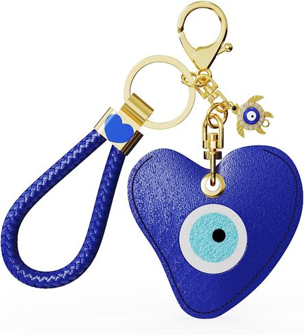 Premium Leather Holder with Keychain Compatible with Air Tag - Full Coverage Protective Case for Air Tag, Anti-Loss Key Ring Accessories (Evil Eye) in Saudi Arabia