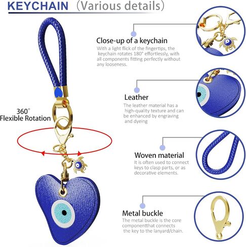Premium Leather Holder with Keychain Compatible with Air Tag - Full Coverage Protective Case for Air Tag, Anti-Loss Key Ring Accessories (Evil Eye) in Saudi Arabia
