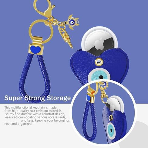 Premium Leather Holder with Keychain Compatible with Air Tag - Full Coverage Protective Case for Air Tag, Anti-Loss Key Ring Accessories (Evil Eye) in Saudi Arabia