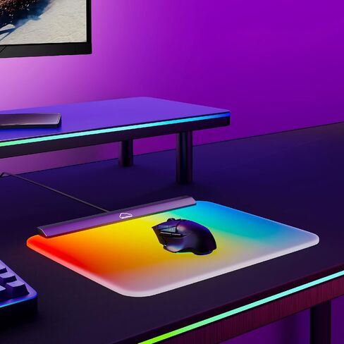 لوحة ماوس ألعاب RGB - سطح كمبيوتر متزامن بإضاءة 14 بوصة للاعبي الكمبيوتر، قاعدة مضادة للانزلاق - حصيرة مكتب LED تفاعلية مع الموسيقى لديكور غرفة الألعاب in Kuwait